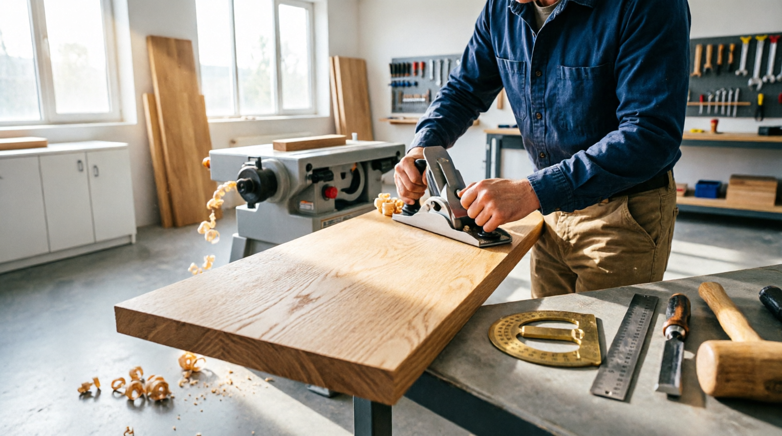 A skilled professional carpenter crafting high-quality bespoke wooden joinery, representing expert and reliable carpentry services in the UK by Alzini Carpente